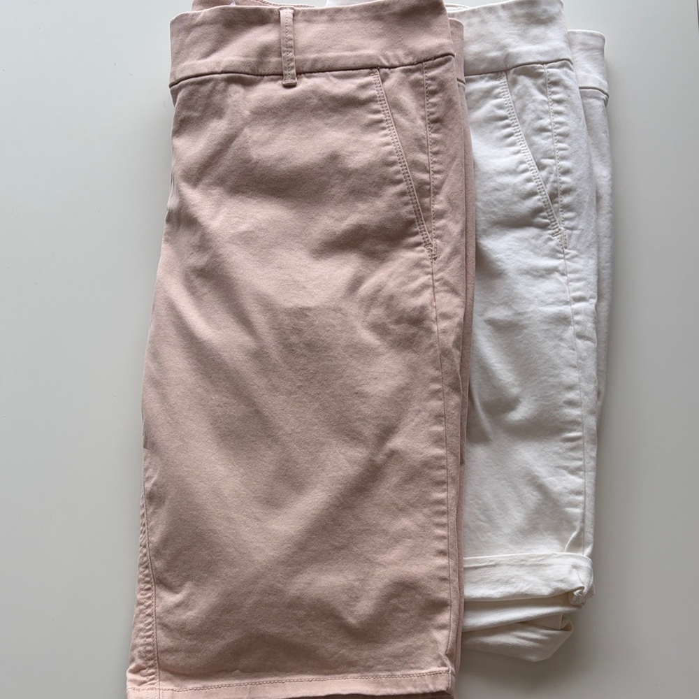 LOFT 2 pair White and Blush Pink Bermuda Shorts